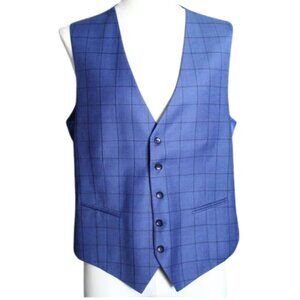 EMILIO GUIDO SZ 44R Royal Blue Super 150 Wool Window Pane Vest